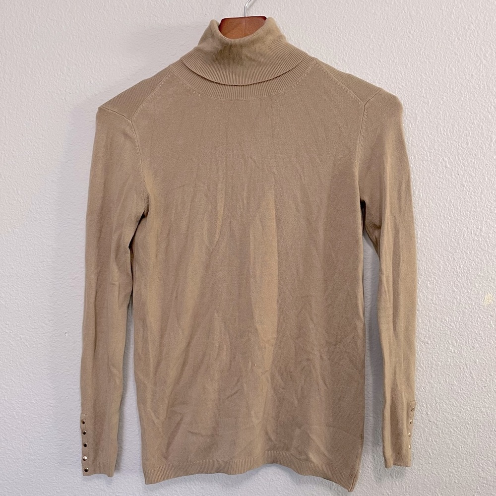 Zara tan turtleneck with gold metal sleeve details